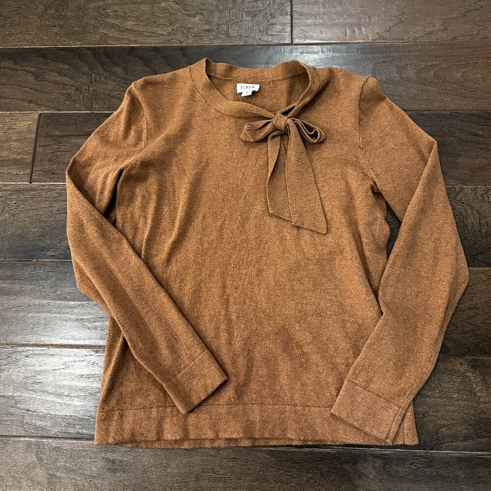 J Crew Factory Thin Tie-Neck Camel Sweater